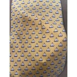 Lauren Ralph Lauren Yellow Sailboats Neck Tie 100% Silk 56"L x 3.75"W Nautical